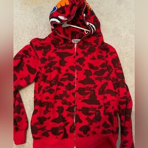 Bape Red and Black Camo Zip Up Sweater